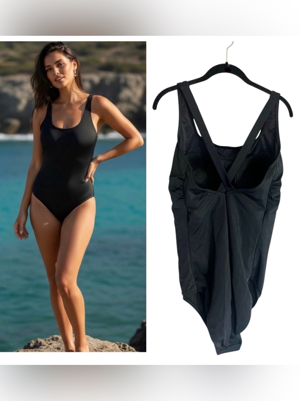 NWT Lands End tugless x back one piece swimsuit black plus size 22W slimming